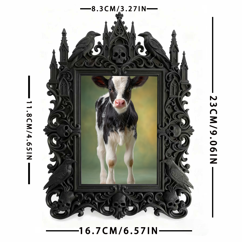 Bold-dark-chic Gothic Dark-style Photo Frame | Dark Fantasy Miniature Figurine Shop Decor, Photo Ornament, Wall-mountable & Tabletop, Creati