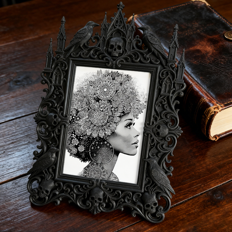 Classy-dark Gothic Dark-style Photo Frame | Dark Academia Book Repair Shop Decor, Photo Ornament, Wall-mountable & Tabletop, Practical Frame