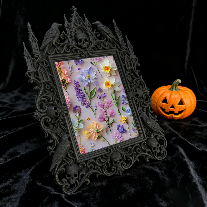 Refined-dark-chic Gothic Dark-style Photo Frame | Paranormal Gift Shop Shelf Decor, Photo Ornament, Wall-mountable & Tabletop, Elegant Frame
