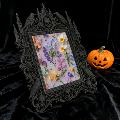 Refined-dark-chic Gothic Dark-style Photo Frame | Paranormal Gift Shop Shelf Decor, Photo Ornament, Wall-mountable & Tabletop, Elegant Frame