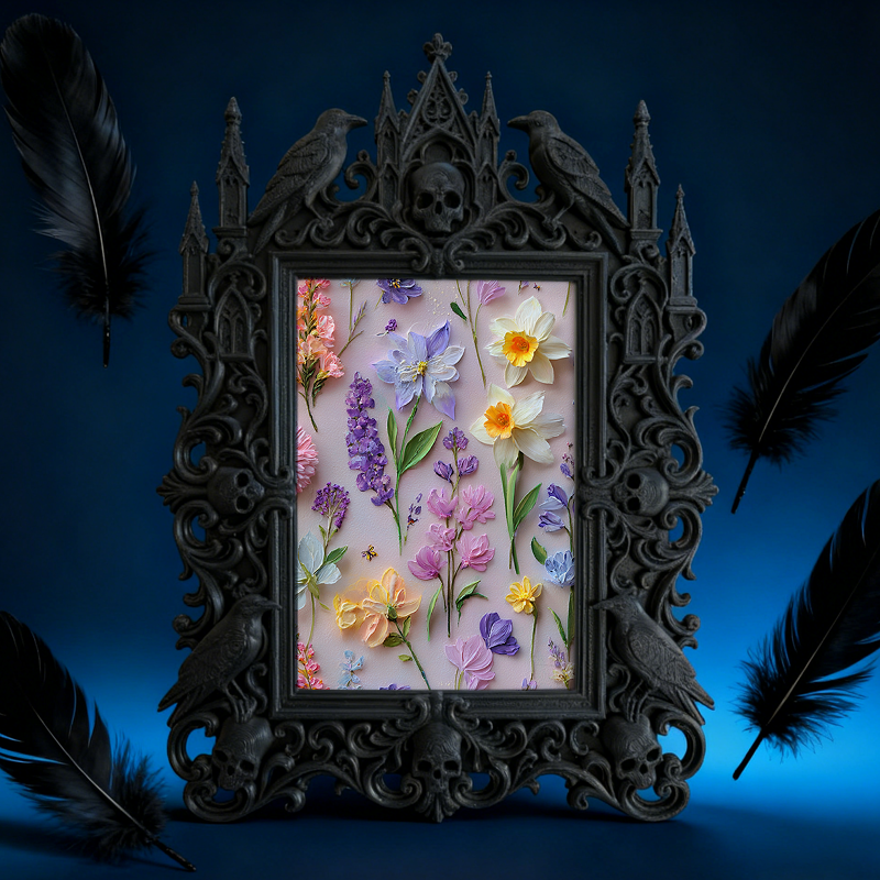 Refined-dark-chic Gothic Dark-style Photo Frame | Paranormal Gift Shop Shelf Decor, Photo Ornament, Wall-mountable & Tabletop, Elegant Frame