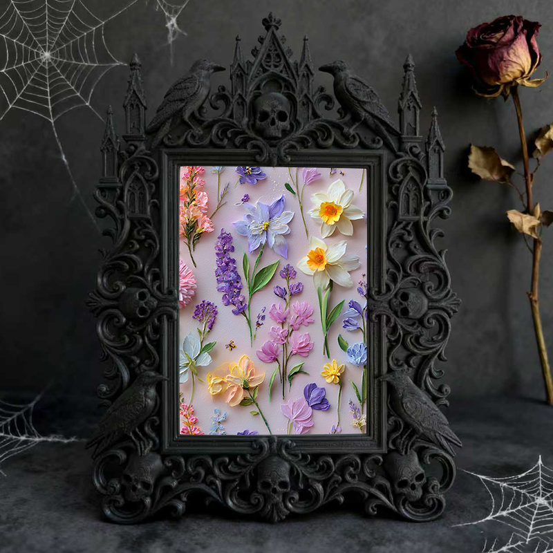 Refined-dark-chic Gothic Dark-style Photo Frame | Paranormal Gift Shop Shelf Decor, Photo Ornament, Wall-mountable & Tabletop, Elegant Frame