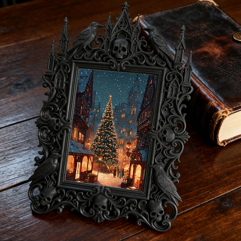Bestselling-hit Gothic Dark-style Photo Frame | Halloween Haunted House Selfie Spot Decor, Photo Ornament, Wall-mountable & Tabletop, Lightw