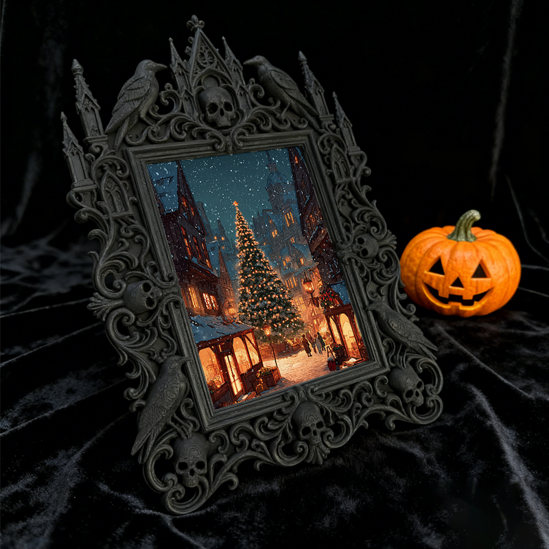 Bestselling-hit Gothic Dark-style Photo Frame | Halloween Haunted House Selfie Spot Decor, Photo Ornament, Wall-mountable & Tabletop, Lightw