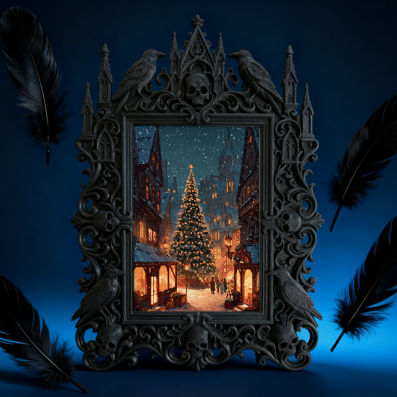 Bestselling-hit Gothic Dark-style Photo Frame | Halloween Haunted House Selfie Spot Decor, Photo Ornament, Wall-mountable & Tabletop, Lightw