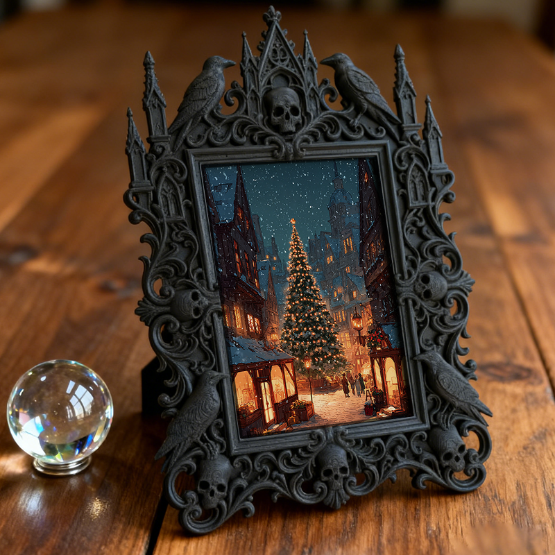 Bestselling-hit Gothic Dark-style Photo Frame | Halloween Haunted House Selfie Spot Decor, Photo Ornament, Wall-mountable & Tabletop, Lightw