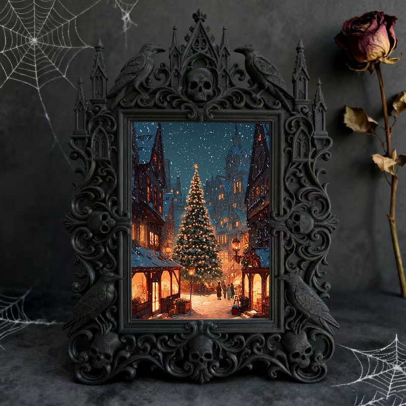 Bestselling-hit Gothic Dark-style Photo Frame | Halloween Haunted House Selfie Spot Decor, Photo Ornament, Wall-mountable & Tabletop, Lightw