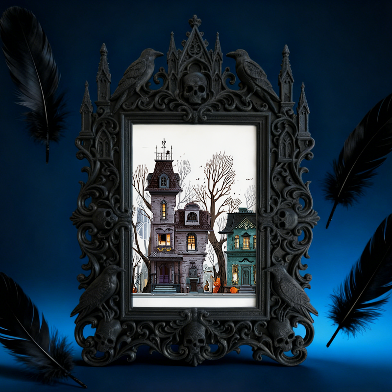 Must-snag Gothic Dark-style Photo Frame | Horror Movie Marathon Night Decor, Photo Ornament, Wall-mountable & Tabletop, Slim Frame