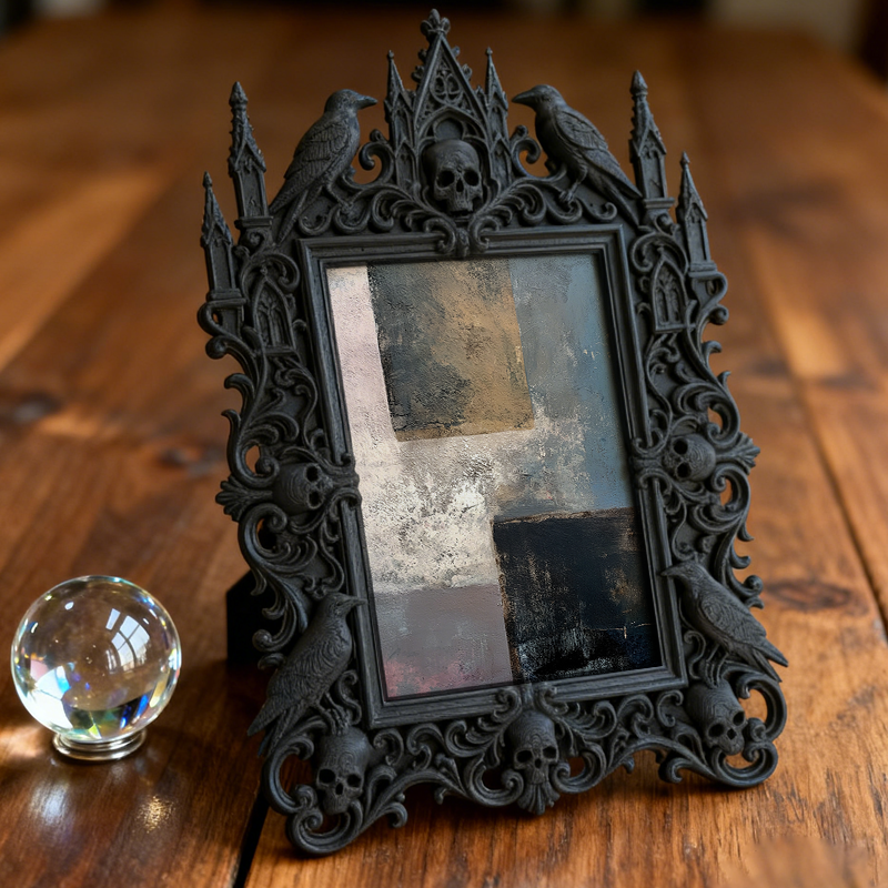 One-of-a-kind Gothic Dark-style Photo Frame | Witchy Moon Ritual Party Decor, Photo Ornament, Wall-mountable & Tabletop, Portable Frame