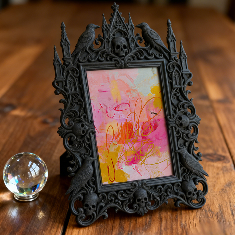 Sturdy-and-chic Gothic Dark-style Photo Frame | Gothic Halloween Trick-or-Treat Station Decor, Photo Ornament, Dual-use Display, Wear-resist