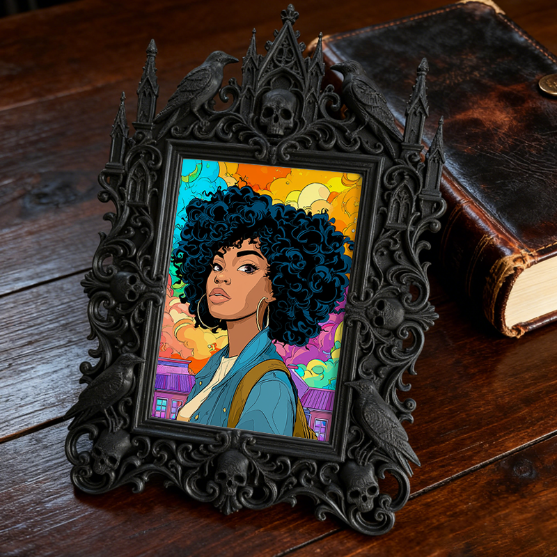 Bold-and-unique Gothic Dark-style Photo Frame | Dark Fantasy RPG Game Night Decor, Photo Ornament, Wall-mountable & Tabletop, Creative Frame