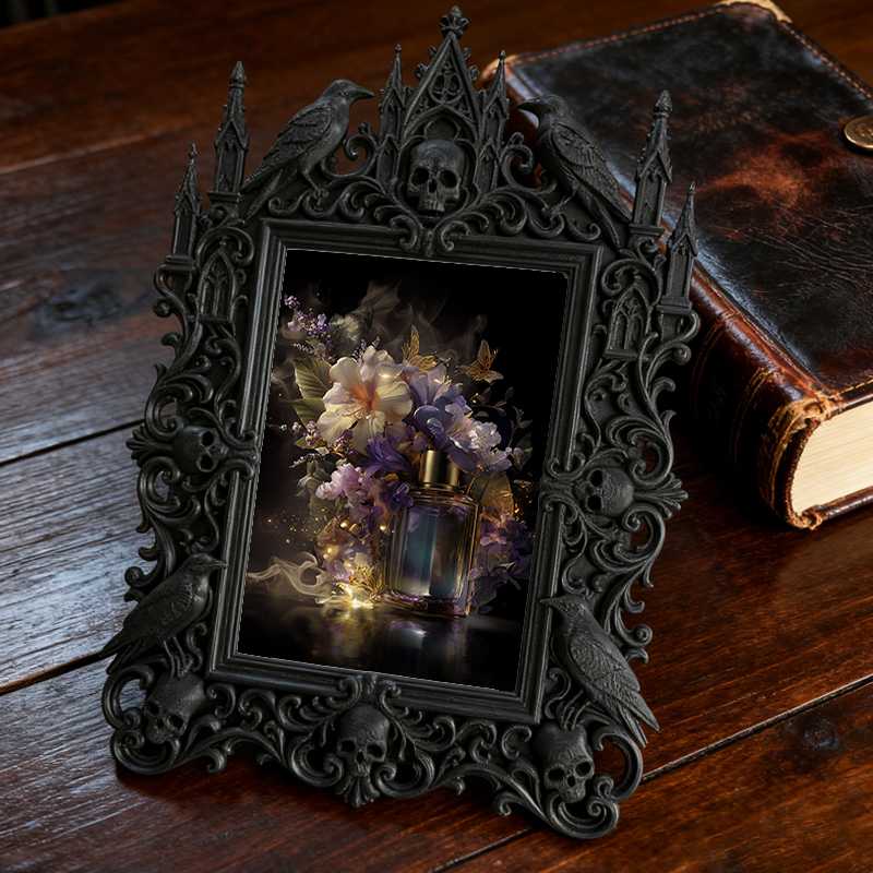 Fast-moving Gothic Dark-style Photo Frame | Witchy Living Room Crystal Corner Decor, Photo Ornament, Dual-use Display, Retro Plastic Frame