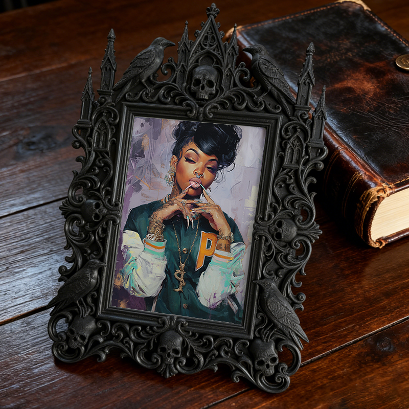 Buzz-creator Gothic Dark-style Photo Frame | Gothic Basement Workshop Decor, Photo Ornament, Wall-mountable & Tabletop, Scratch-resistant Fr