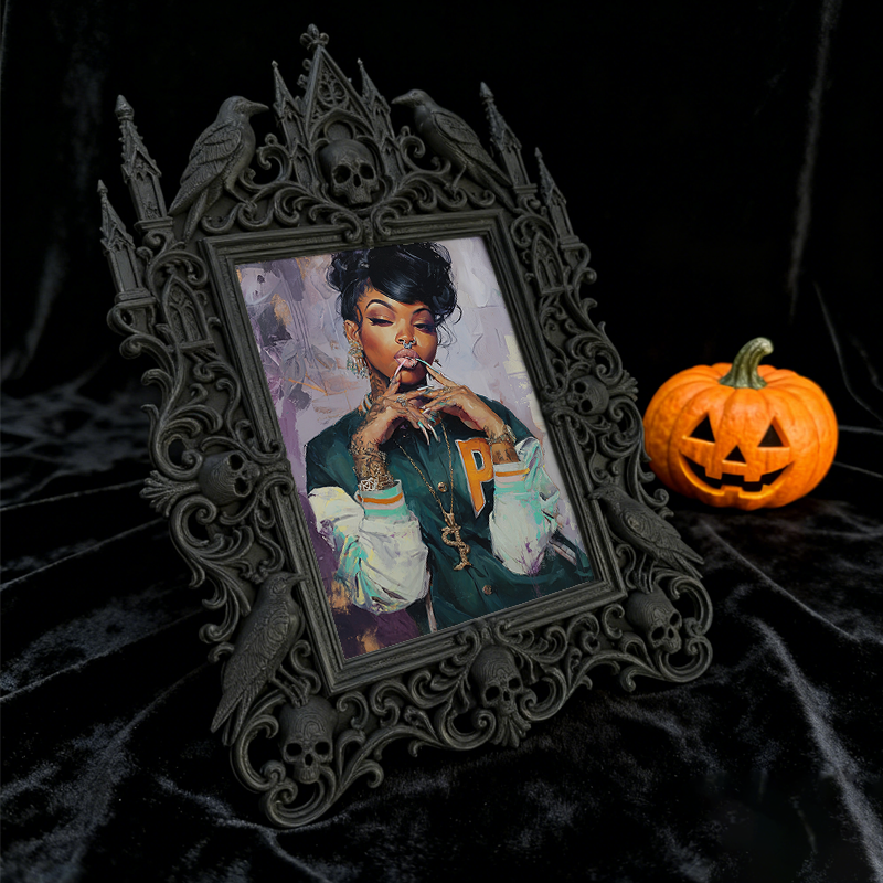 Buzz-creator Gothic Dark-style Photo Frame | Gothic Basement Workshop Decor, Photo Ornament, Wall-mountable & Tabletop, Scratch-resistant Fr