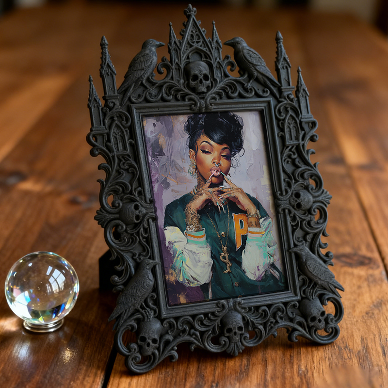 Buzz-creator Gothic Dark-style Photo Frame | Gothic Basement Workshop Decor, Photo Ornament, Wall-mountable & Tabletop, Scratch-resistant Fr