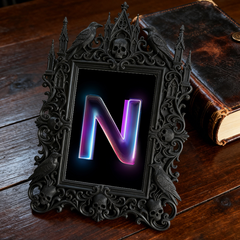 Must-have-gothic Gothic Dark-style Photo Frame | Gothic Bathroom Shelf Decor, Photo Ornament, Wall-mountable & Tabletop, Slim Frame
