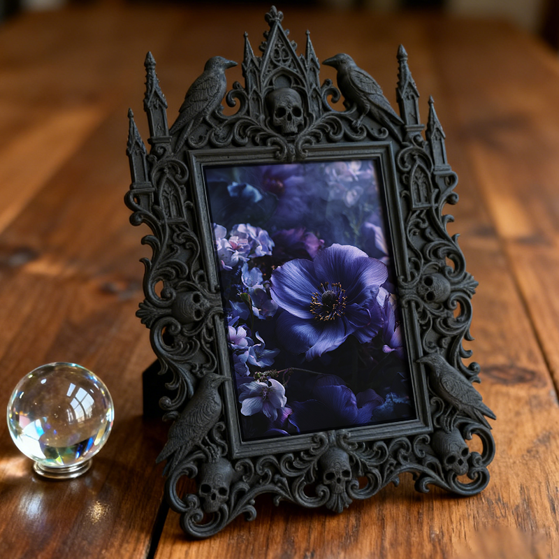 Refined-dark-vibe Gothic Dark-style Photo Frame | Paranormal Themed Guest Room Decor, Photo Ornament, Wall-mountable & Tabletop, Elegant Fra