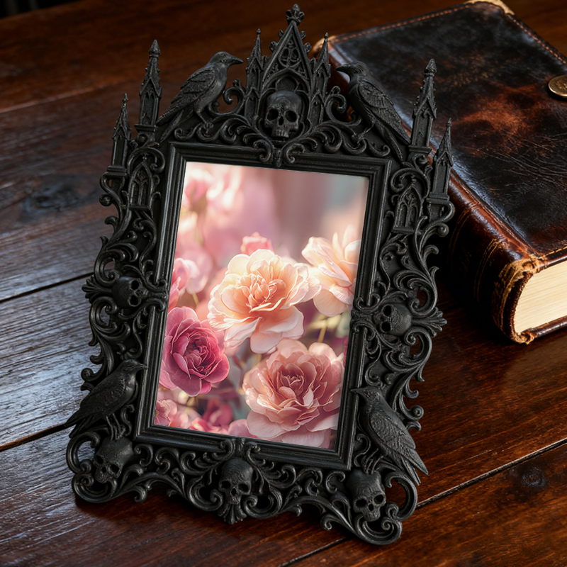 Quick-sellout-gothic Gothic Dark-style Photo Frame | Witchy Bedroom Vanity Decor, Photo Ornament, Dual-use Display, Retro Plastic Frame