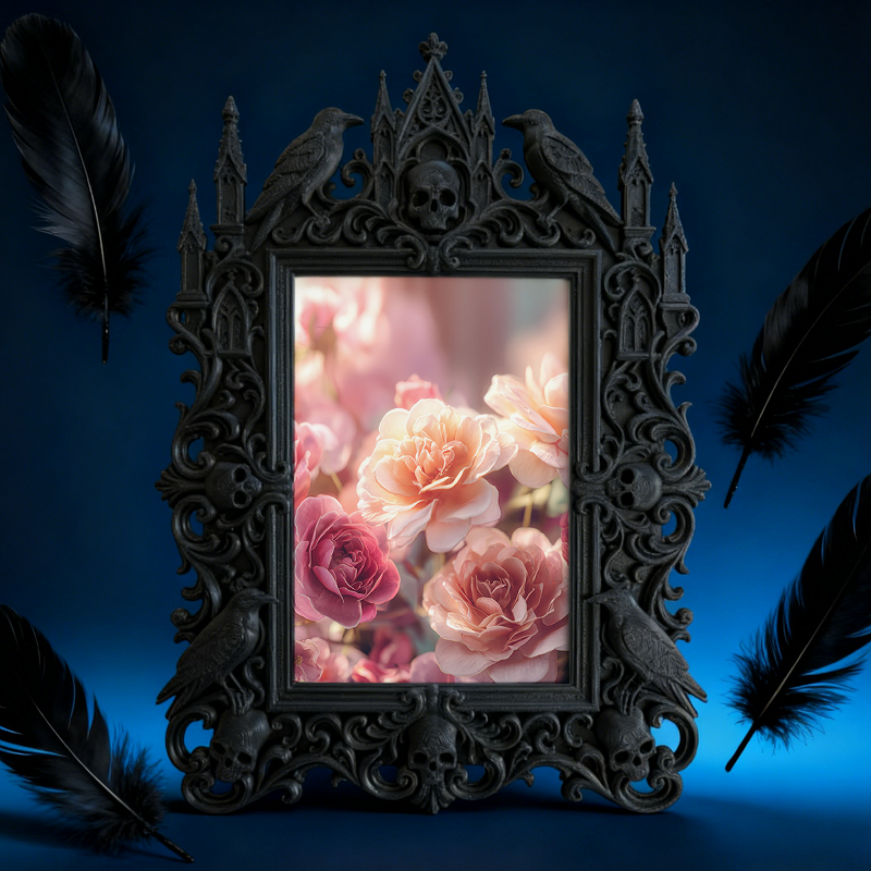 Quick-sellout-gothic Gothic Dark-style Photo Frame | Witchy Bedroom Vanity Decor, Photo Ornament, Dual-use Display, Retro Plastic Frame