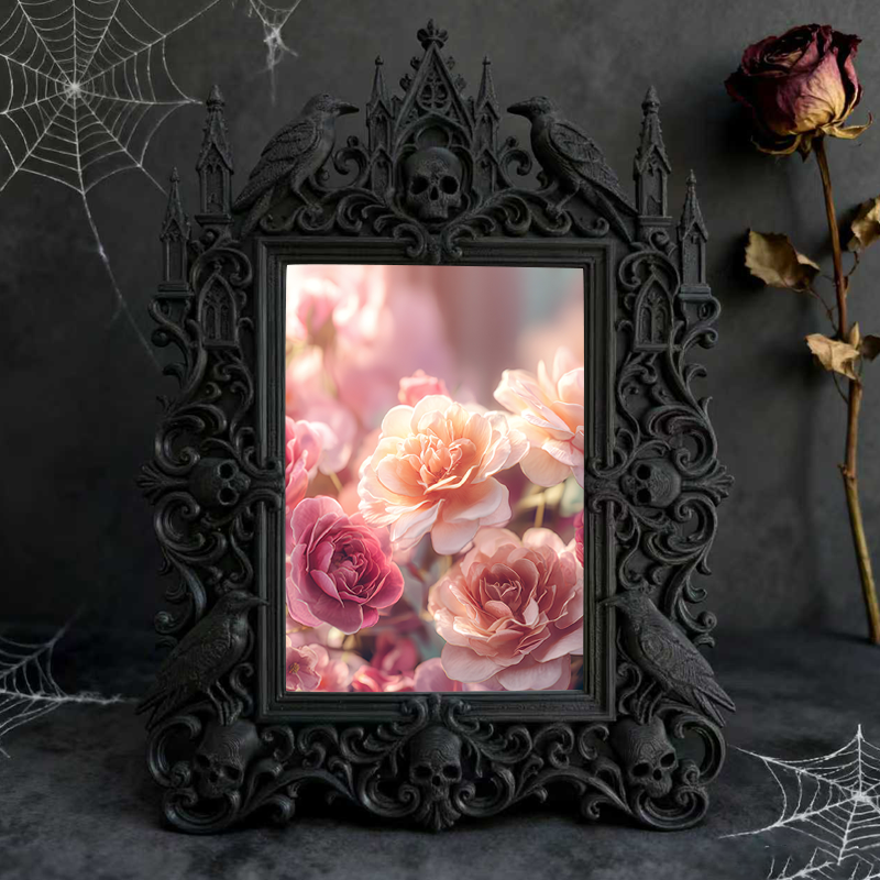 Quick-sellout-gothic Gothic Dark-style Photo Frame | Witchy Bedroom Vanity Decor, Photo Ornament, Dual-use Display, Retro Plastic Frame