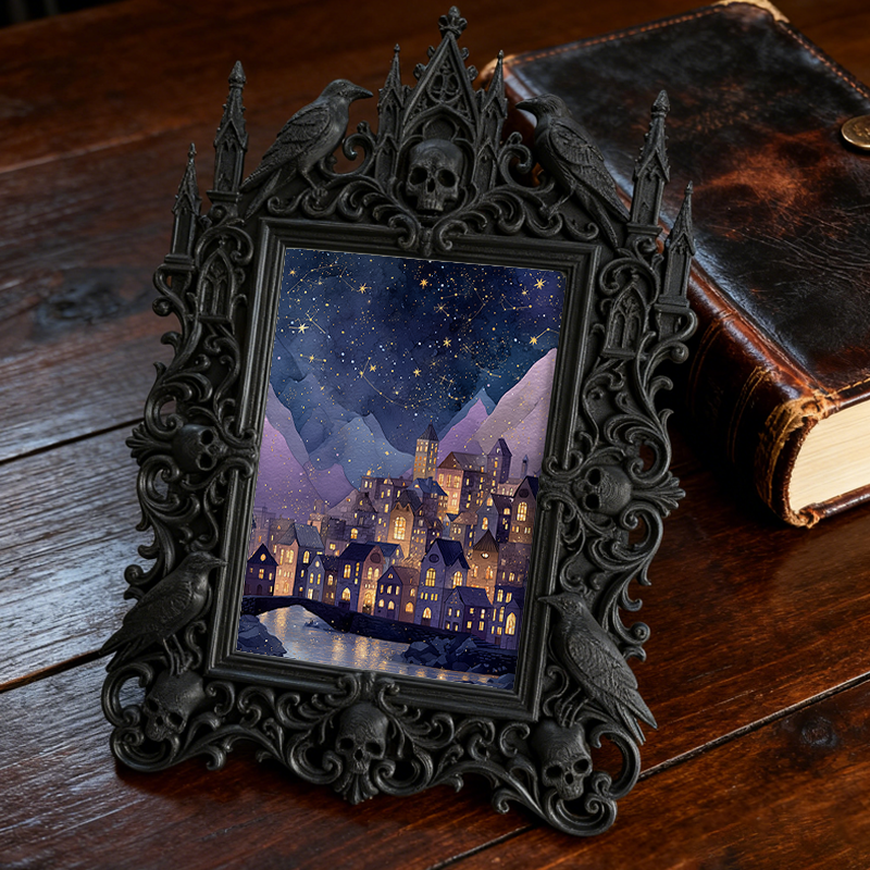 Must-buy-gothic Gothic Dark-style Photo Frame | Gothic Home Office Desk Decor, Photo Ornament, Wall-mountable & Tabletop, Slim Frame
