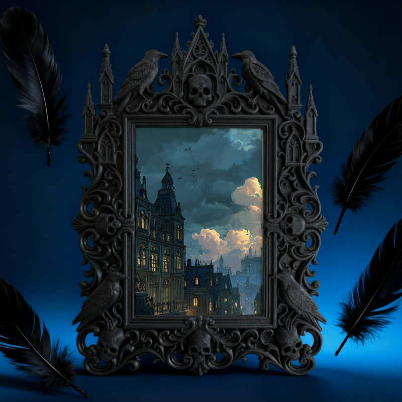 Sought-after-now Gothic Dark-style Photo Frame | Werewolf Themed Home Theater Decor, Photo Ornament, Wall/Table Dual-use, Retro Plastic Fram