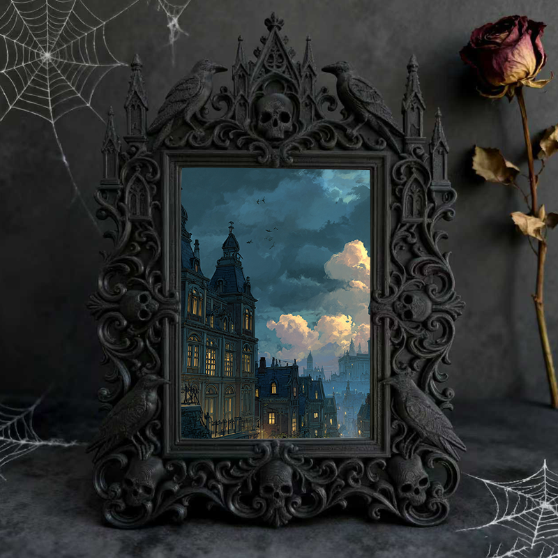 Sought-after-now Gothic Dark-style Photo Frame | Werewolf Themed Home Theater Decor, Photo Ornament, Wall/Table Dual-use, Retro Plastic Fram