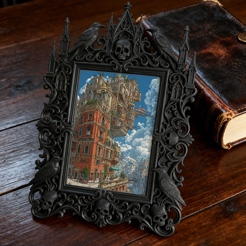 TikTok-famous Gothic Dark-style Photo Frame | Gothic Handmade Incense Stick Shop Decor, Photo Ornament, Wall-mountable & Tabletop, Plastic F