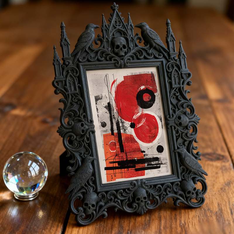 Rapid-sellout Gothic Dark-style Photo Frame | Witchy Crystal Bead Bracelet Shop Decor, Photo Ornament, Dual-use Display, Retro Plastic Frame