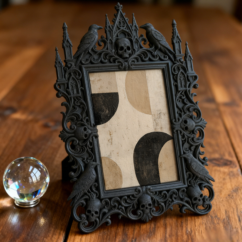 One-of-a-kind Gothic Dark-style Photo Frame | Witchy Herbal Bath Salt Display Shop Decor, Photo Ornament, Wall-mountable & Tabletop, Portabl
