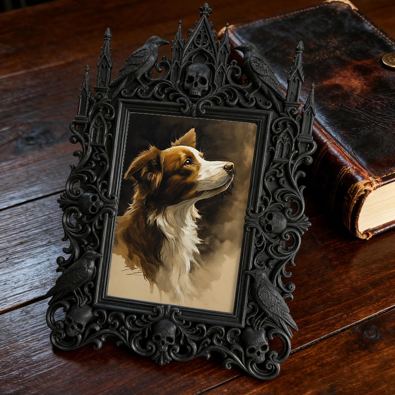 Elegant-spooky Gothic Dark-style Photo Frame | Paranormal Themed Coffee Shop Booth Decor, Photo Ornament, Wall-mountable & Tabletop, Elegant