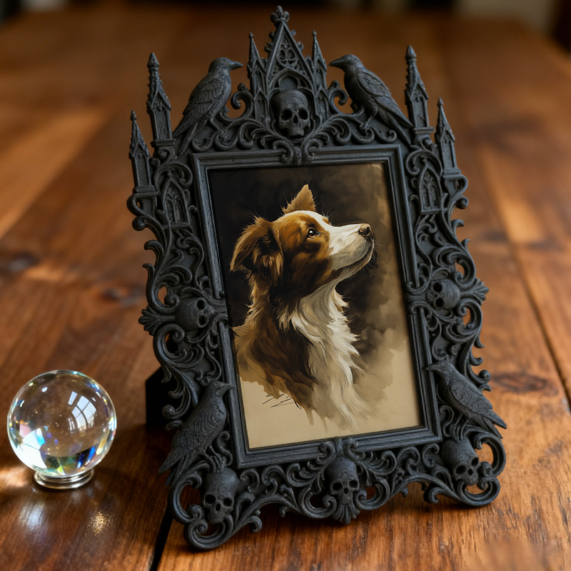 Elegant-spooky Gothic Dark-style Photo Frame | Paranormal Themed Coffee Shop Booth Decor, Photo Ornament, Wall-mountable & Tabletop, Elegant