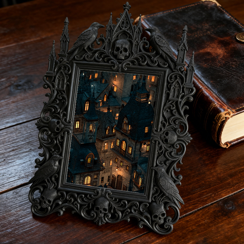 Bold-eye-catching Gothic Dark-style Photo Frame | Dark Fantasy Board Game Design Studio Decor, Photo Ornament, Wall-mountable & Tabletop, Cr