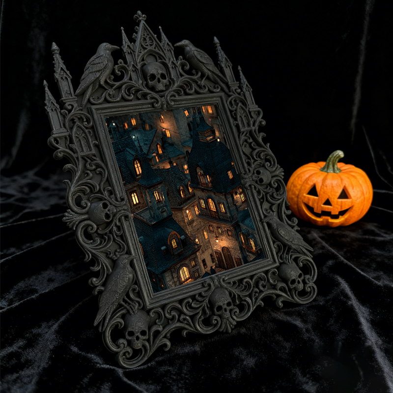 Bold-eye-catching Gothic Dark-style Photo Frame | Dark Fantasy Board Game Design Studio Decor, Photo Ornament, Wall-mountable & Tabletop, Cr