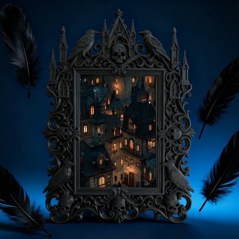 Bold-eye-catching Gothic Dark-style Photo Frame | Dark Fantasy Board Game Design Studio Decor, Photo Ornament, Wall-mountable & Tabletop, Cr