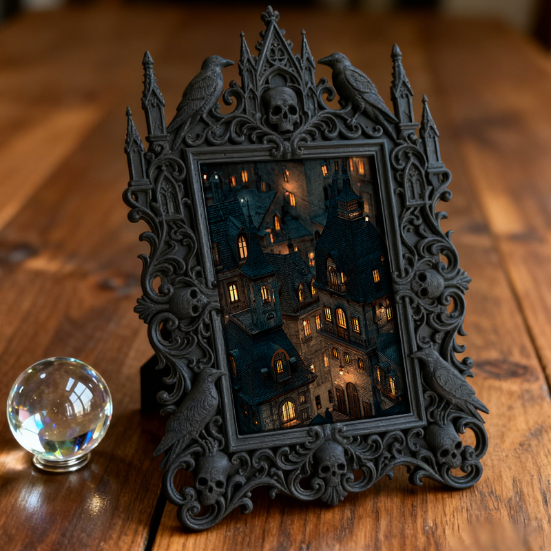 Bold-eye-catching Gothic Dark-style Photo Frame | Dark Fantasy Board Game Design Studio Decor, Photo Ornament, Wall-mountable & Tabletop, Cr