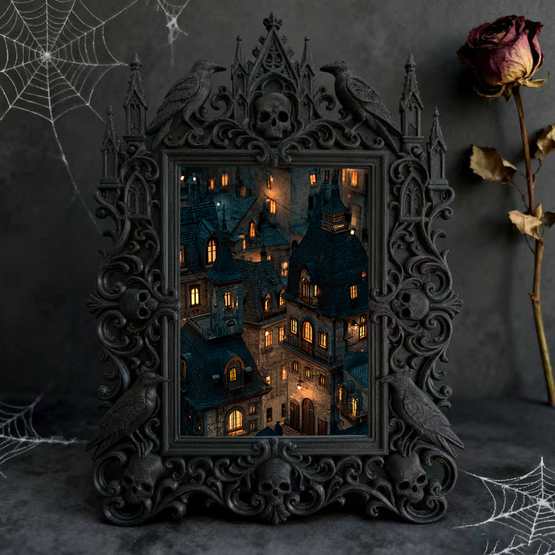 Bold-eye-catching Gothic Dark-style Photo Frame | Dark Fantasy Board Game Design Studio Decor, Photo Ornament, Wall-mountable & Tabletop, Cr
