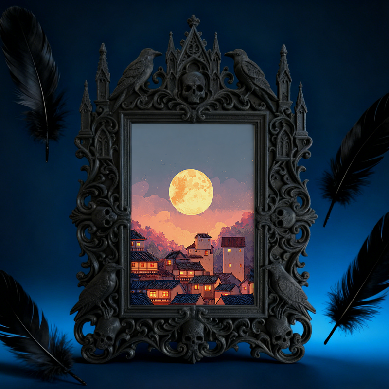 TikTok-viral Gothic Dark-style Photo Frame | Gothic Handmade Soap Carving Studio Decor, Photo Ornament, Wall-mountable & Tabletop, Plastic F