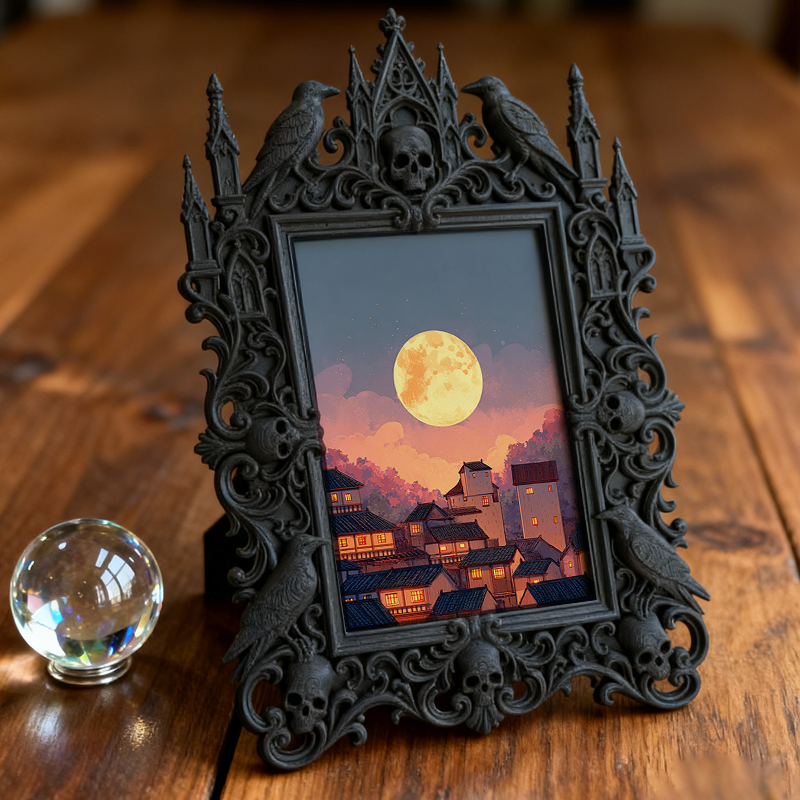 TikTok-viral Gothic Dark-style Photo Frame | Gothic Handmade Soap Carving Studio Decor, Photo Ornament, Wall-mountable & Tabletop, Plastic F