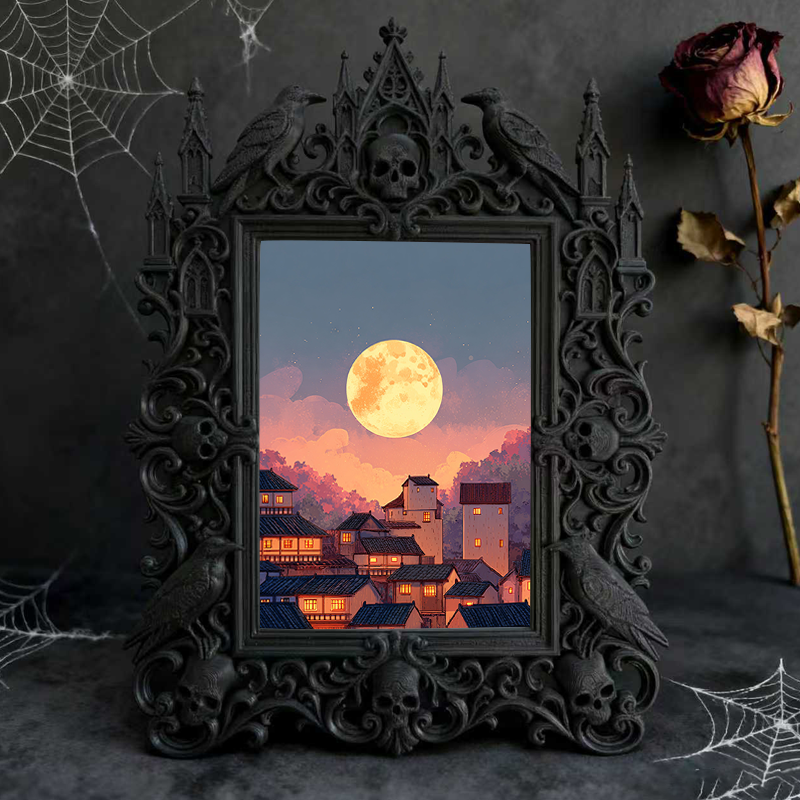 TikTok-viral Gothic Dark-style Photo Frame | Gothic Handmade Soap Carving Studio Decor, Photo Ornament, Wall-mountable & Tabletop, Plastic F