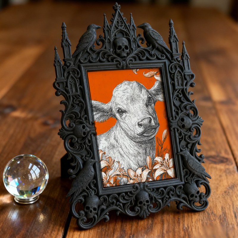 Quick-sell Gothic Dark-style Photo Frame | Gothic Craft Wine Label Design Shop Decor, Photo Ornament, Dual-use Display, Retro Plastic Frame