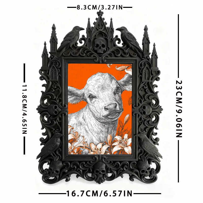 Quick-sell Gothic Dark-style Photo Frame | Gothic Craft Wine Label Design Shop Decor, Photo Ornament, Dual-use Display, Retro Plastic Frame