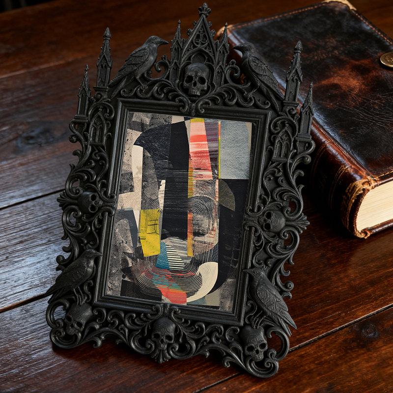 High-demand Gothic Dark-style Photo Frame | Witchy Spell Book Embroidery Shop Decor, Photo Ornament, Wall-mountable & Tabletop, Scratch-resi