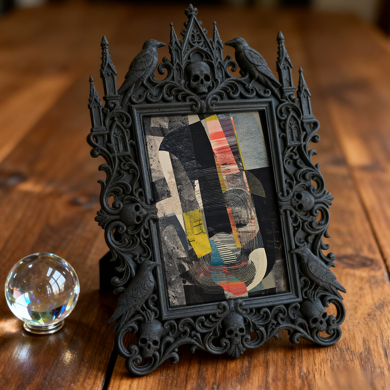 High-demand Gothic Dark-style Photo Frame | Witchy Spell Book Embroidery Shop Decor, Photo Ornament, Wall-mountable & Tabletop, Scratch-resi
