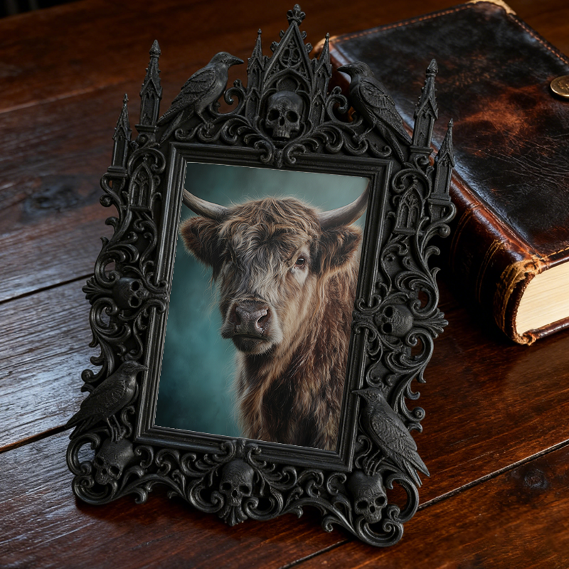 Unique-design Gothic Dark-style Photo Frame | Witchy Moon Phase Candle Holder Shop Decor, Photo Ornament, Wall-mountable & Tabletop, Portabl