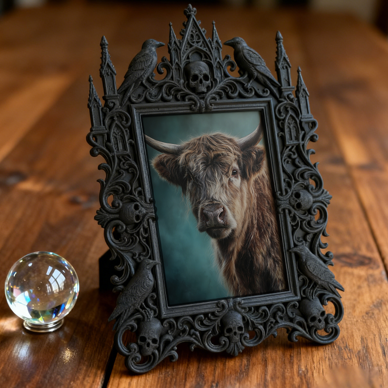 Unique-design Gothic Dark-style Photo Frame | Witchy Moon Phase Candle Holder Shop Decor, Photo Ornament, Wall-mountable & Tabletop, Portabl