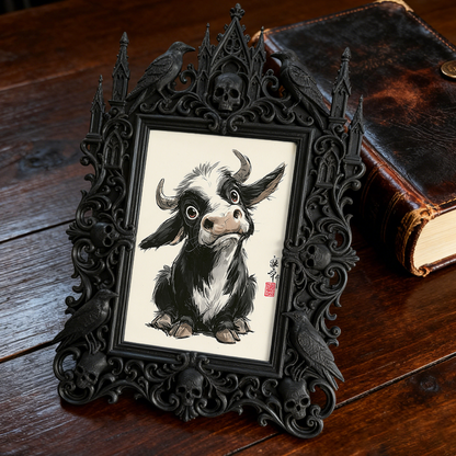 Refined-spooky Gothic Dark-style Photo Frame | Paranormal Museum Gift Shop Counter Decor, Photo Ornament, Wall-mountable & Tabletop, Elegant