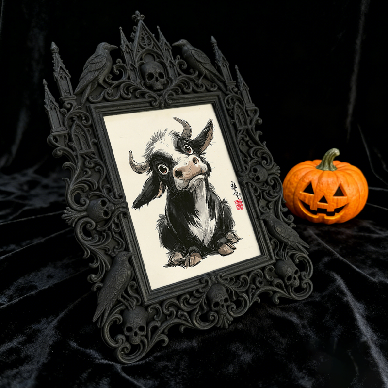 Refined-spooky Gothic Dark-style Photo Frame | Paranormal Museum Gift Shop Counter Decor, Photo Ornament, Wall-mountable & Tabletop, Elegant