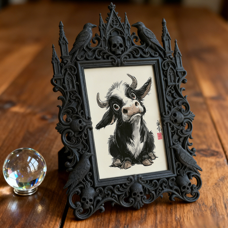 Refined-spooky Gothic Dark-style Photo Frame | Paranormal Museum Gift Shop Counter Decor, Photo Ornament, Wall-mountable & Tabletop, Elegant