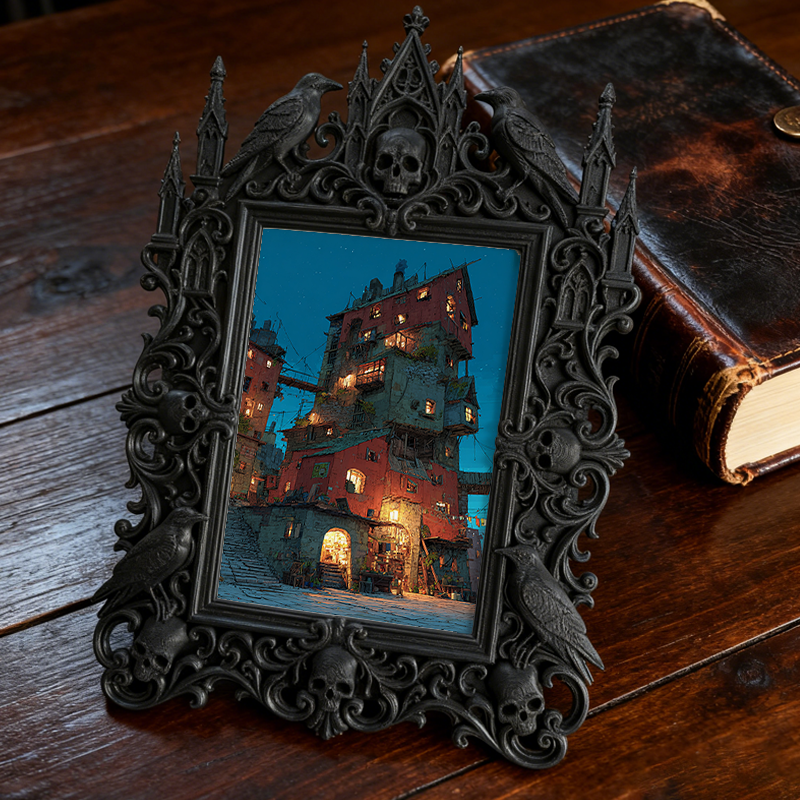 Eye-catching-bold Gothic Dark-style Photo Frame | Dark Fantasy Resin Figurine Shop Decor, Photo Ornament, Wall-mountable & Tabletop, Creativ